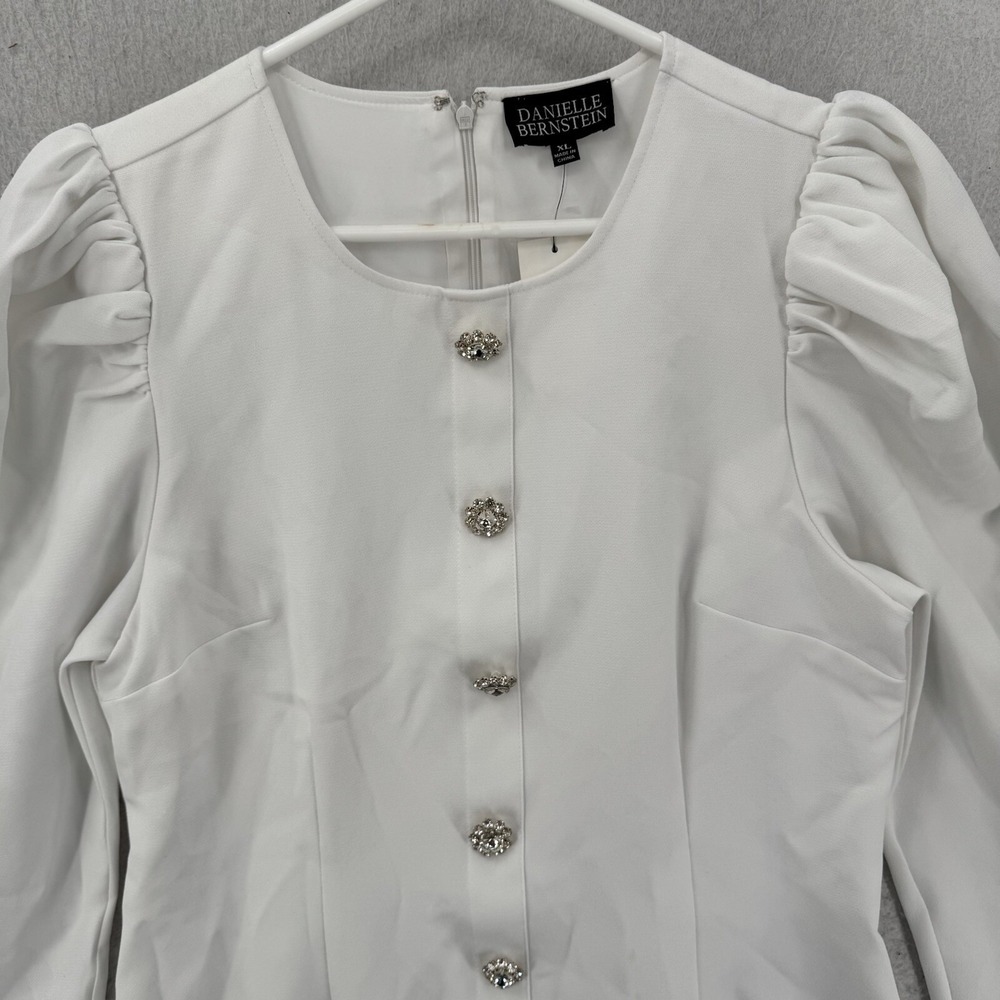 Danielle‎ Bernstein Mini Dress Womens XL White Rhinestone Bling Button Party NWT - Picture 4 of 13